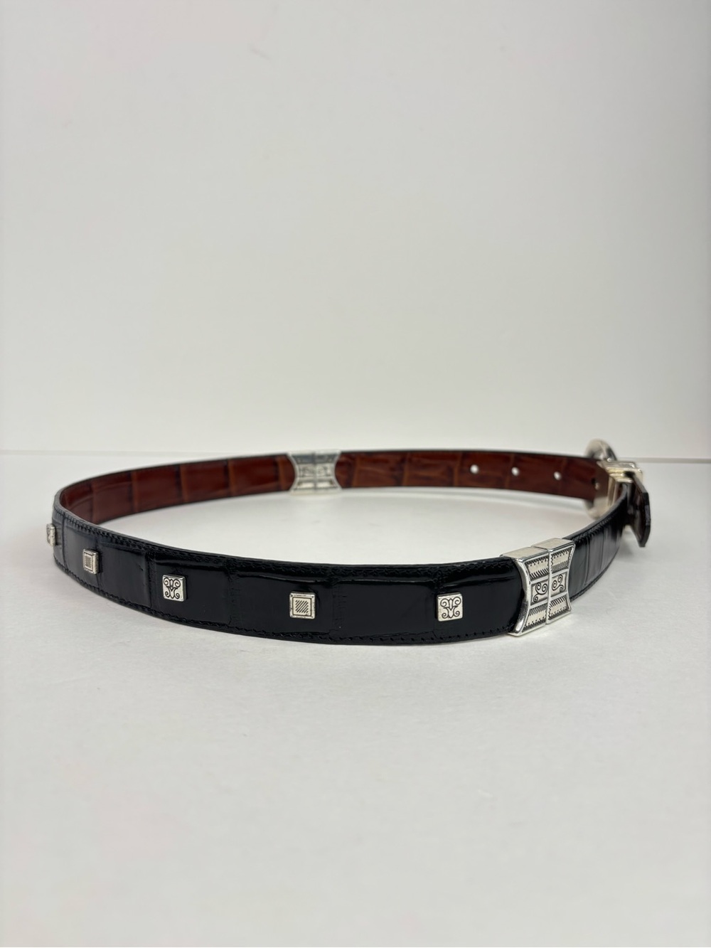Vintage Brighton Reversible Croc-Embossed Leather Belt Brown Black B40155 30 / M - Picture 5 of 11